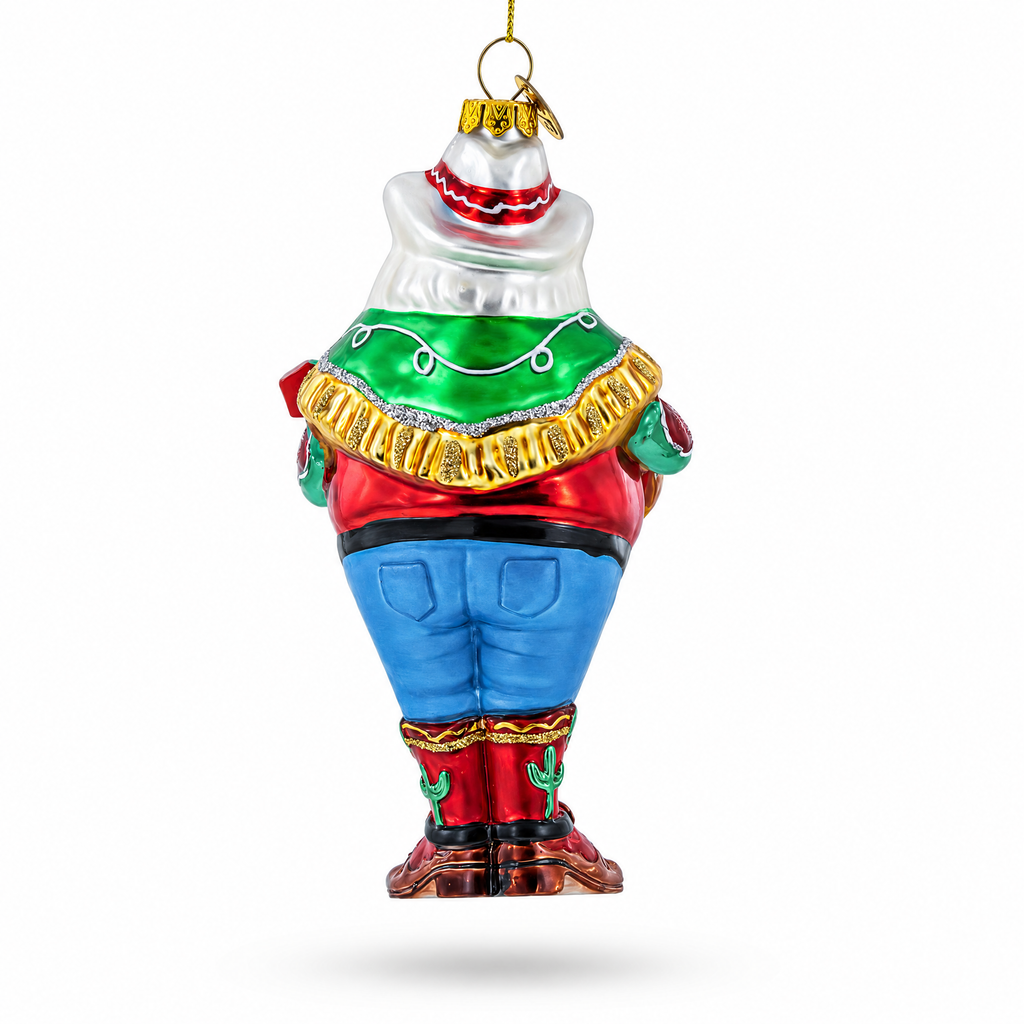 Western Santa with Guitar Glass Christmas Ornament