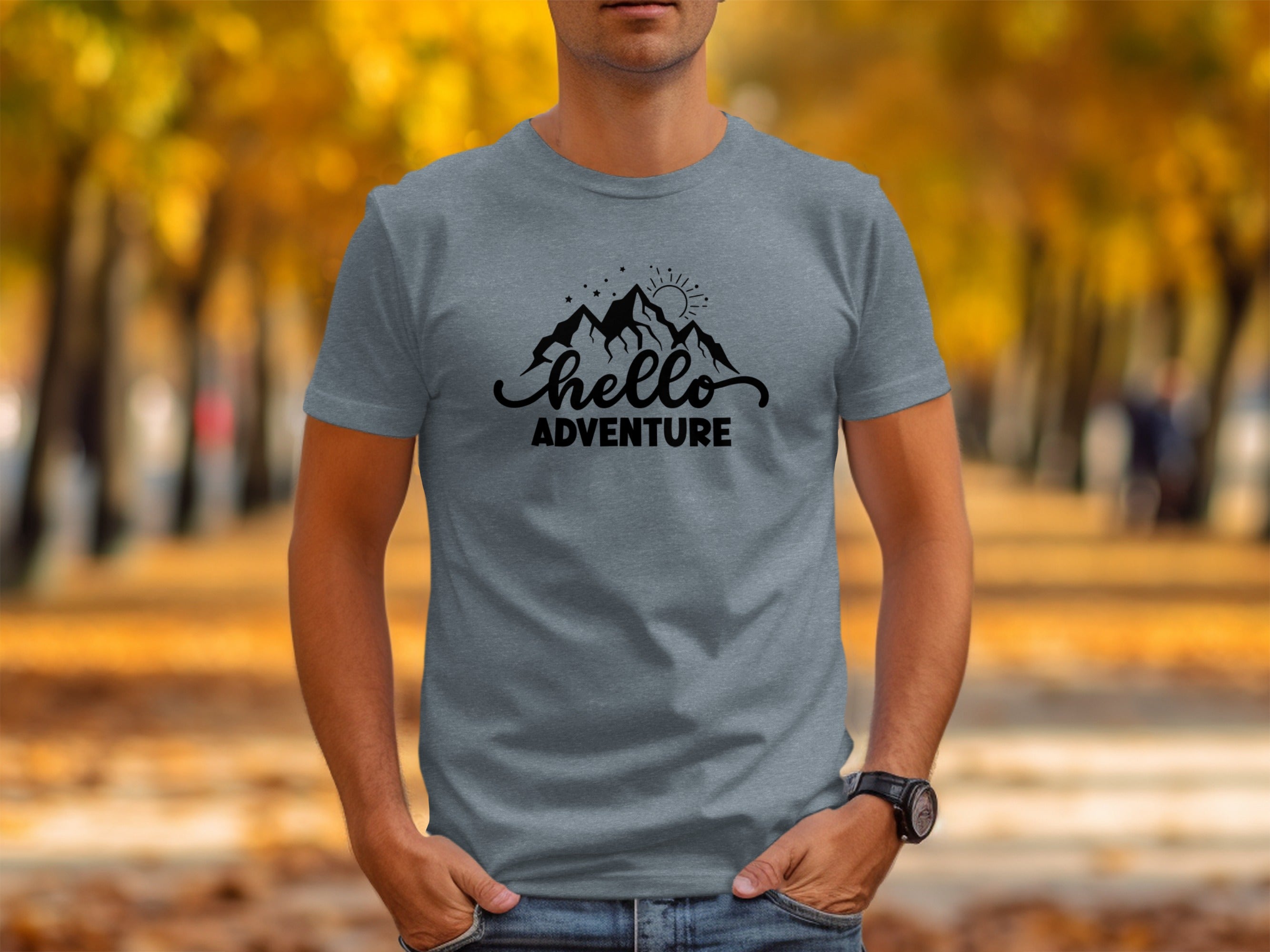 Hello Adventure Mountain Graphic Outdoorsy Scene T-Shirt