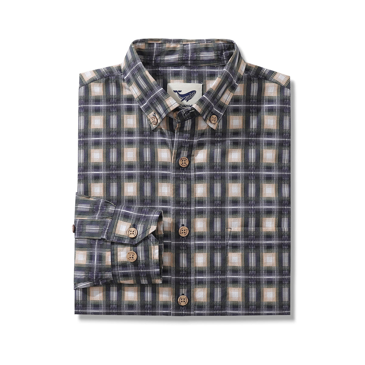 Men's Hawaiian Shirt Urban Sophistication Plaid Cotton Button-down Long Sleeve Aloha Shirt By Amy