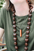 Wood & Sterling Silver Bar Necklace, Horizontal Metal Inlay