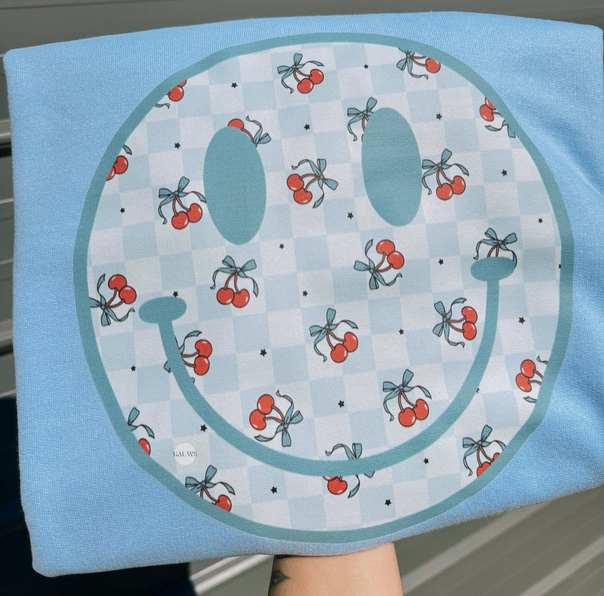 Checker & cherry face tee or sweatshirt - Quarter Circle AK Boutique