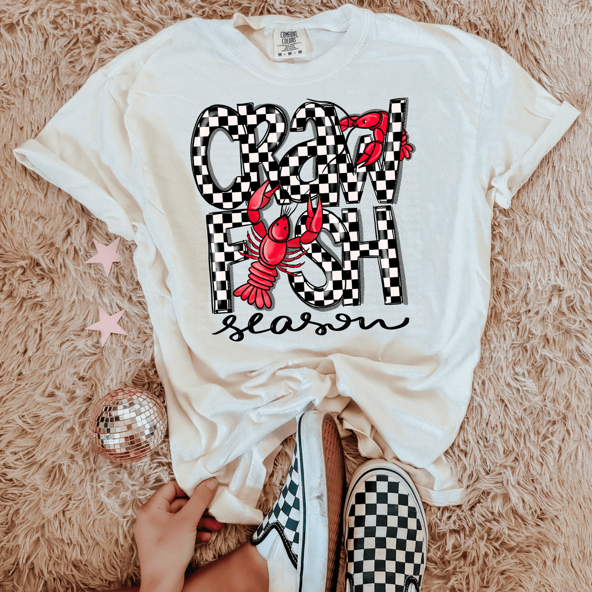 Checker crawfish season tee or sweatshirt - Quarter Circle AK Boutique