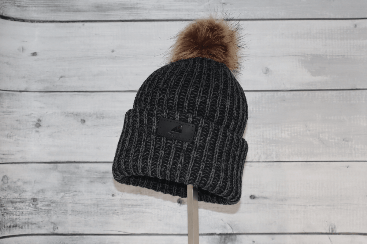 Child Acrylic Ribbed Cuff with Pom Hat - Quarter Circle AK Boutique