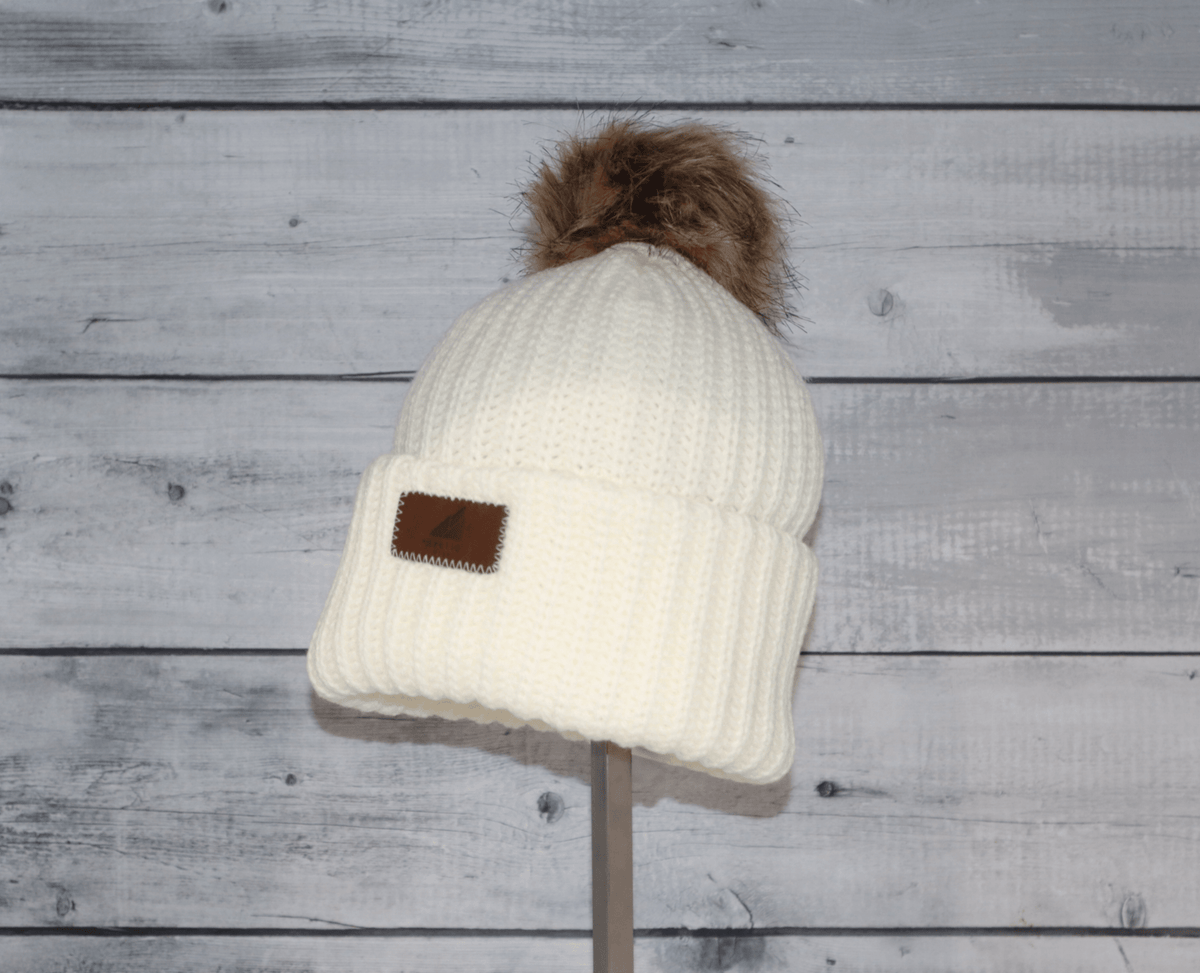 Child Acrylic Ribbed Cuff with Pom Hat - Quarter Circle AK Boutique