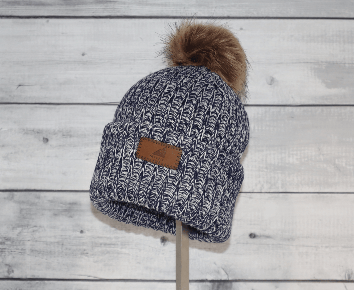 Child Acrylic Ribbed Cuff with Pom Hat - Quarter Circle AK Boutique