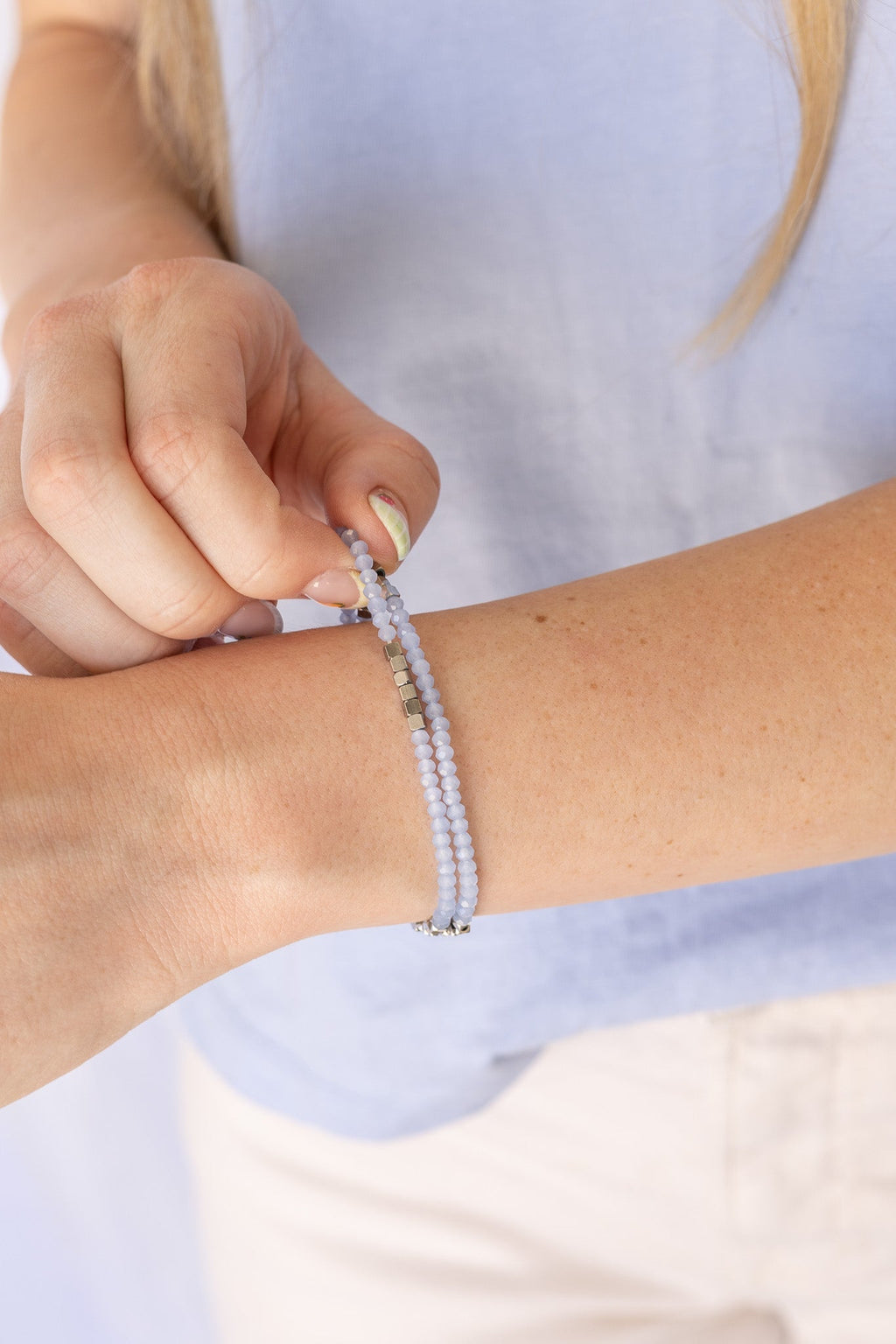 Clara Stretch Bracelet Set in Blue - Quarter Circle AK Boutique