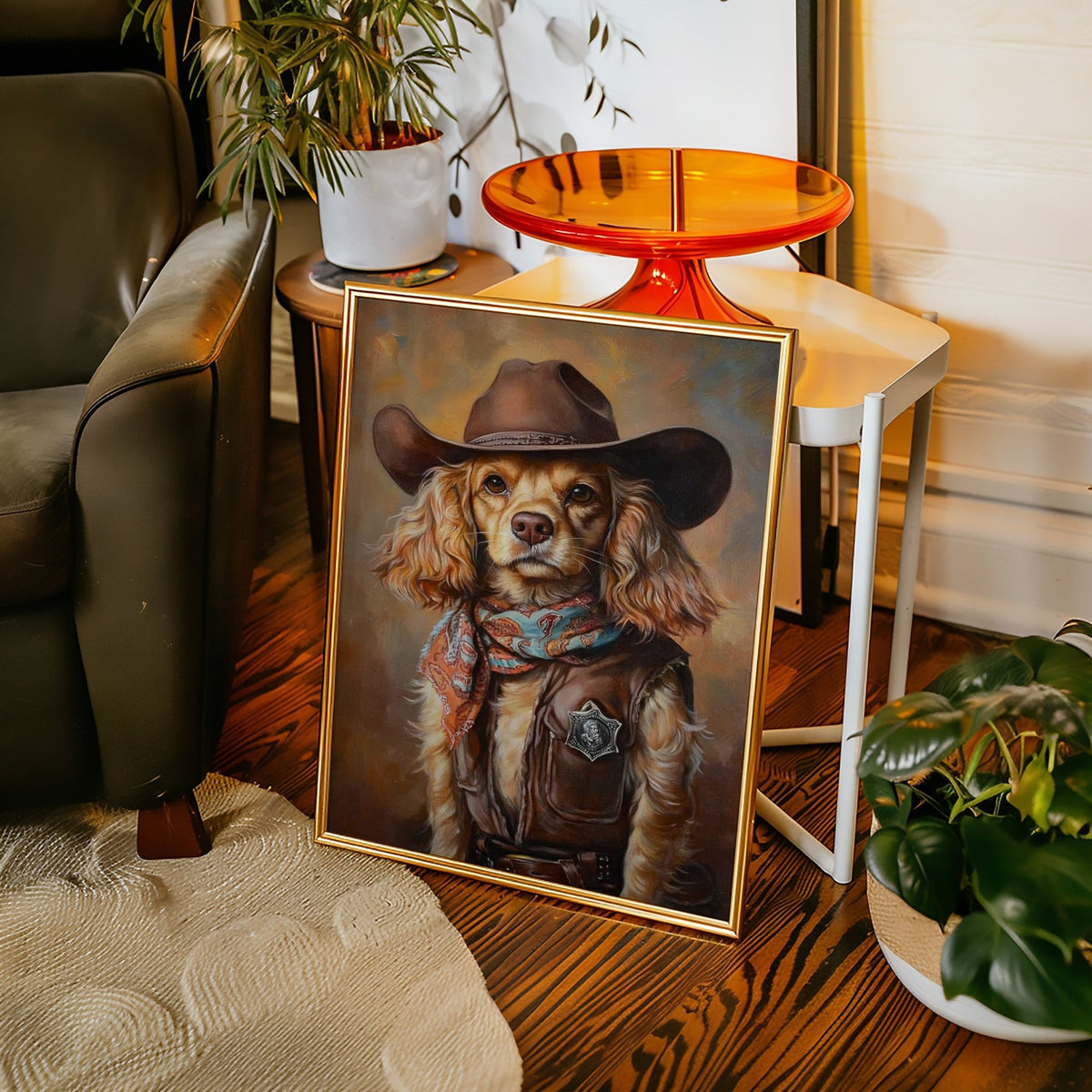 Cocker Spaniel Sheriff in Turquoise and Rust - Quarter Circle AK Boutique