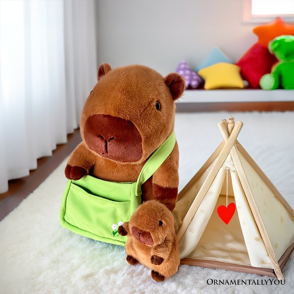 Coco the Capybara and Her Baby Plushie Set, Adorable 12" Stuffed Animal Toy Gift for Children - Quarter Circle AK Boutique