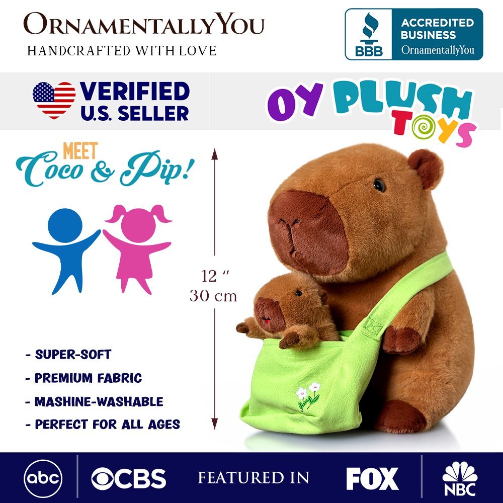 Coco the Capybara and Her Baby Plushie Set, Adorable 12" Stuffed Animal Toy Gift for Children - Quarter Circle AK Boutique