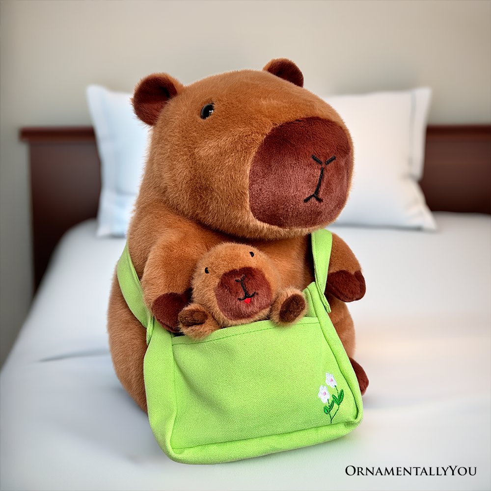 Coco the Capybara and Her Baby Plushie Set, Adorable 12" Stuffed Animal Toy Gift for Children - Quarter Circle AK Boutique