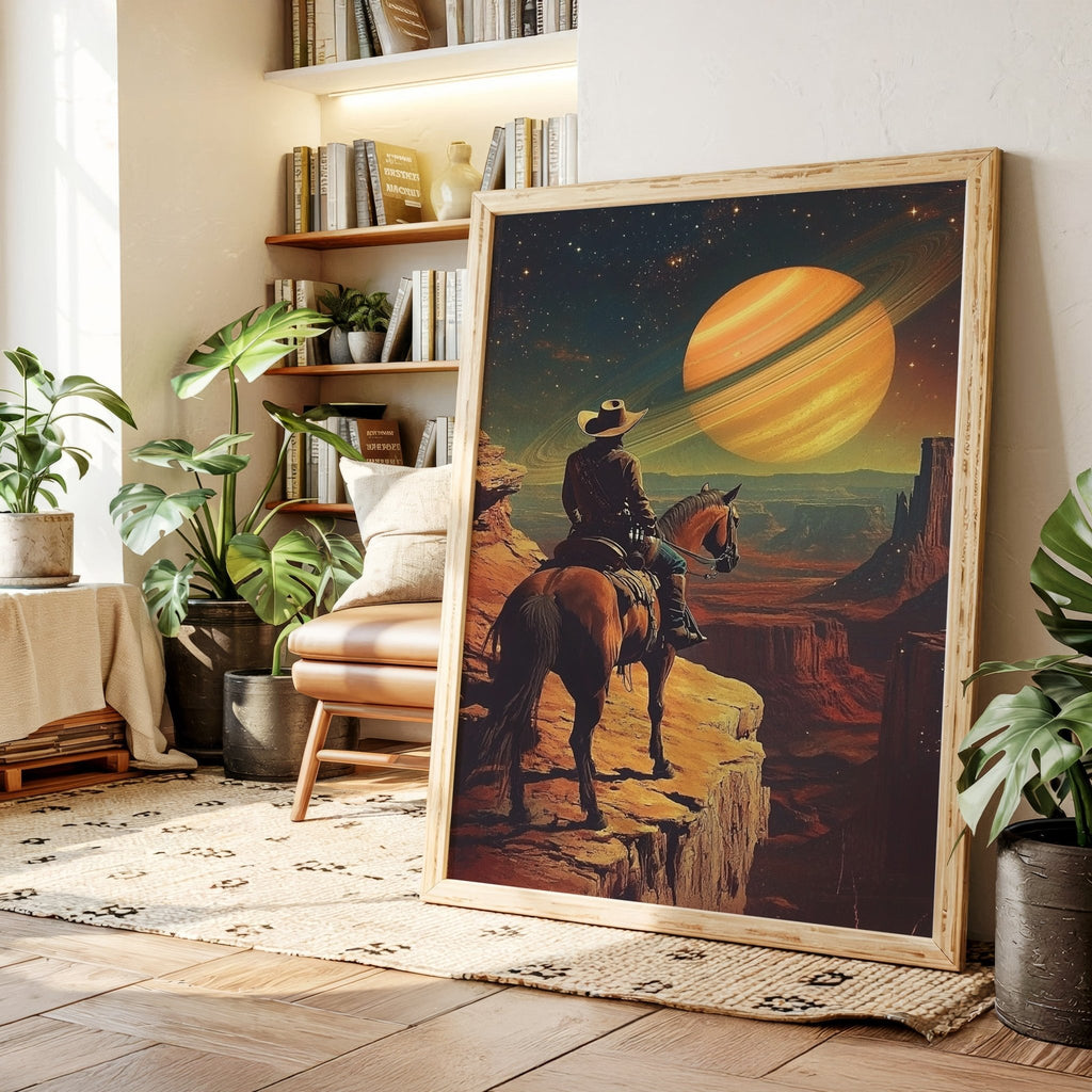 Cosmic Cowboy Canvas – Western Sci-Fi Wall Art - Quarter Circle AK Boutique