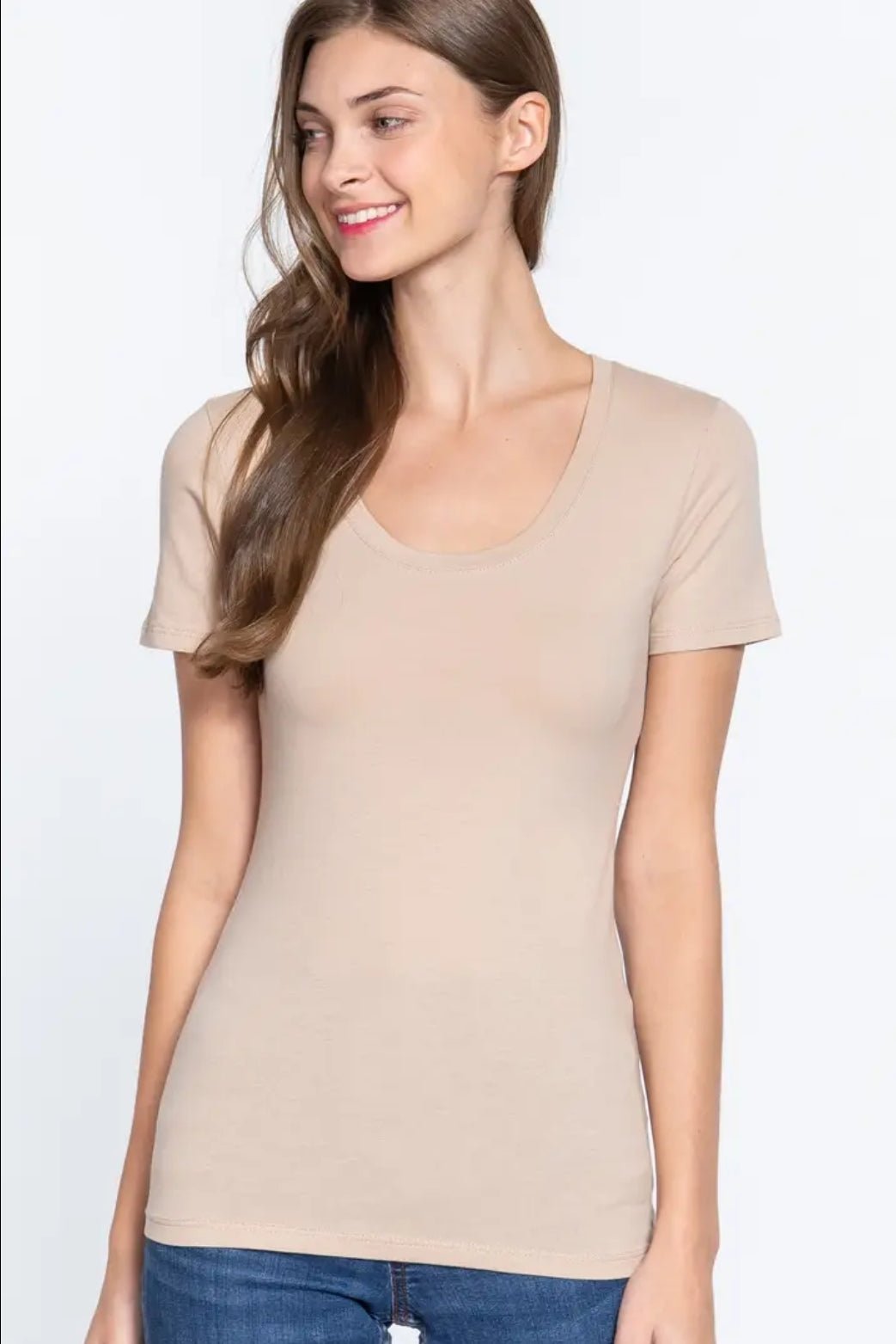 Active Basic Cotton Spandex Jersey Crew Neck Western Tee — Short Sleeve Wardrobe Essential