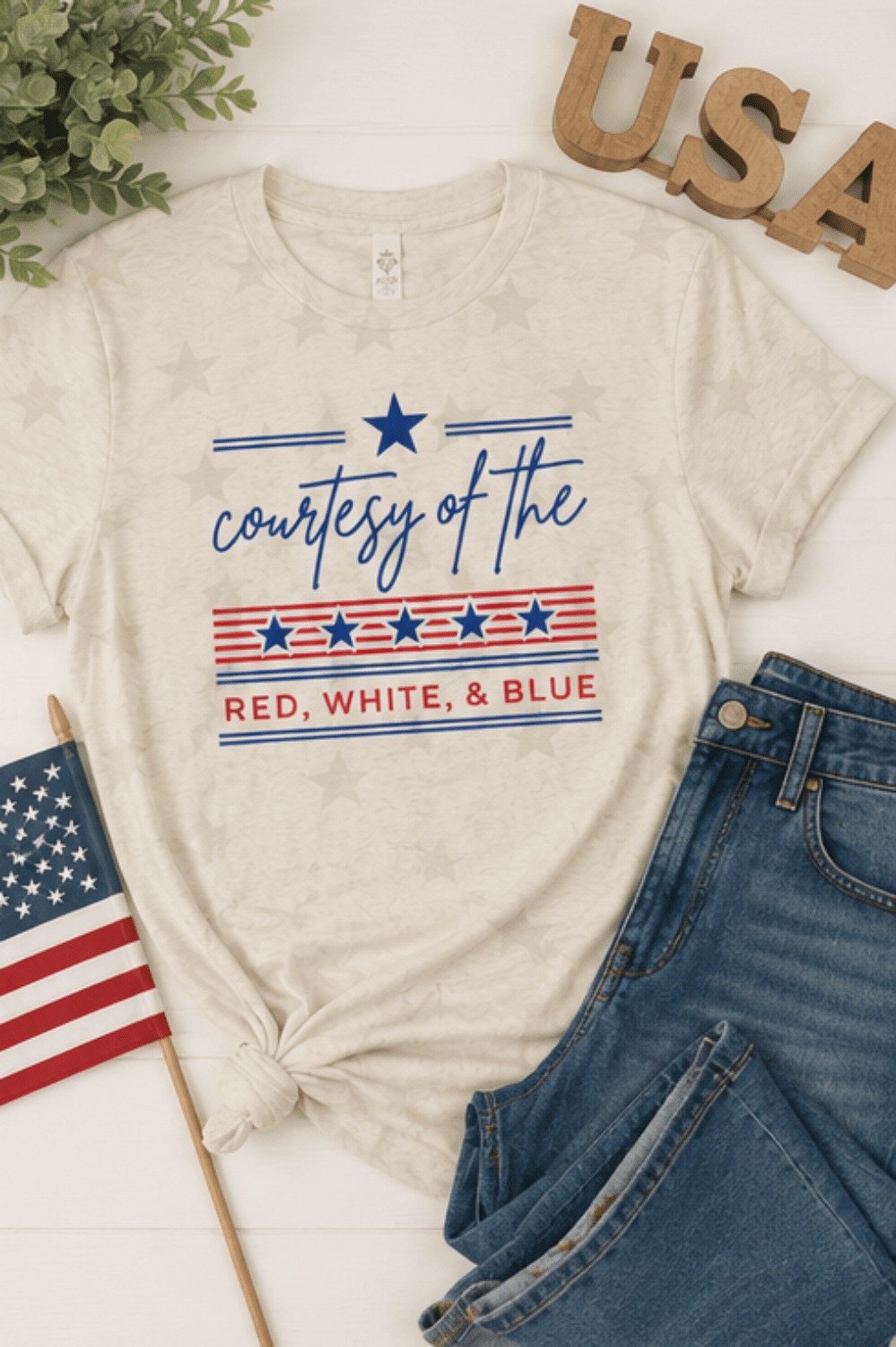 Courtesy of the Red White and Blue Graphic Graphic Star Tee - Quarter Circle AK Boutique