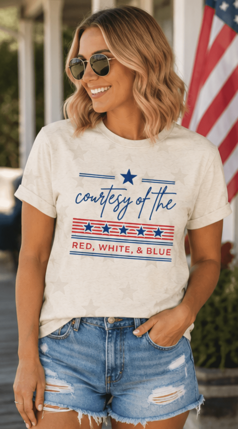 Courtesy of the Red White and Blue Graphic Graphic Star Tee - Quarter Circle AK Boutique