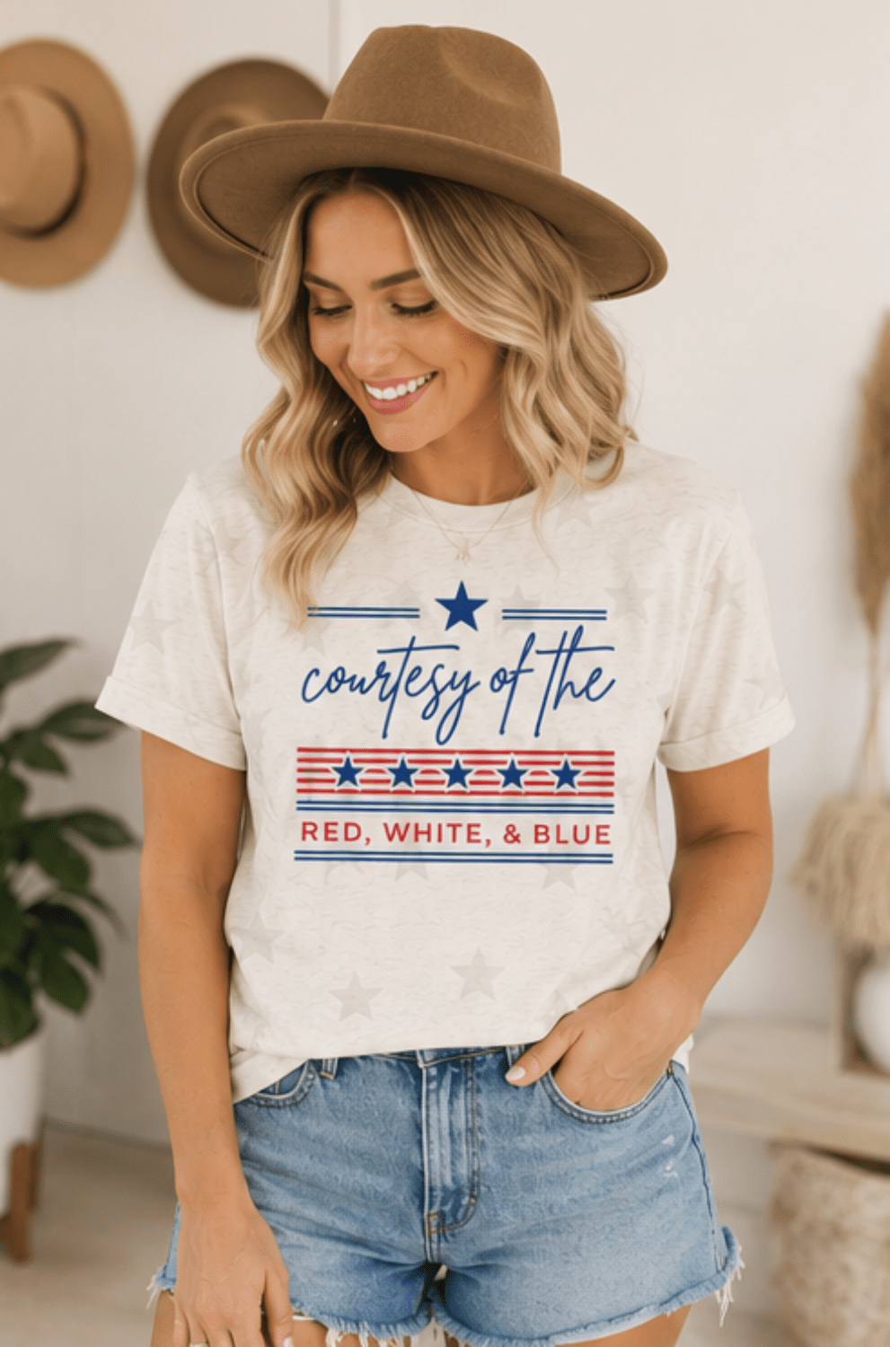 Courtesy of the Red White and Blue Graphic Graphic Star Tee - Quarter Circle AK Boutique
