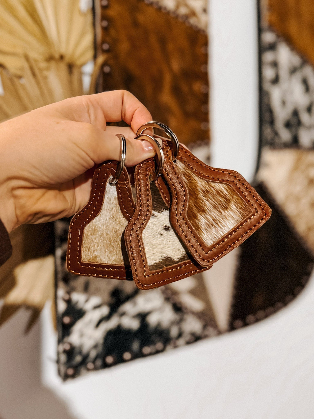 Cow Tag Cowhide Keychain - Quarter Circle AK Boutique