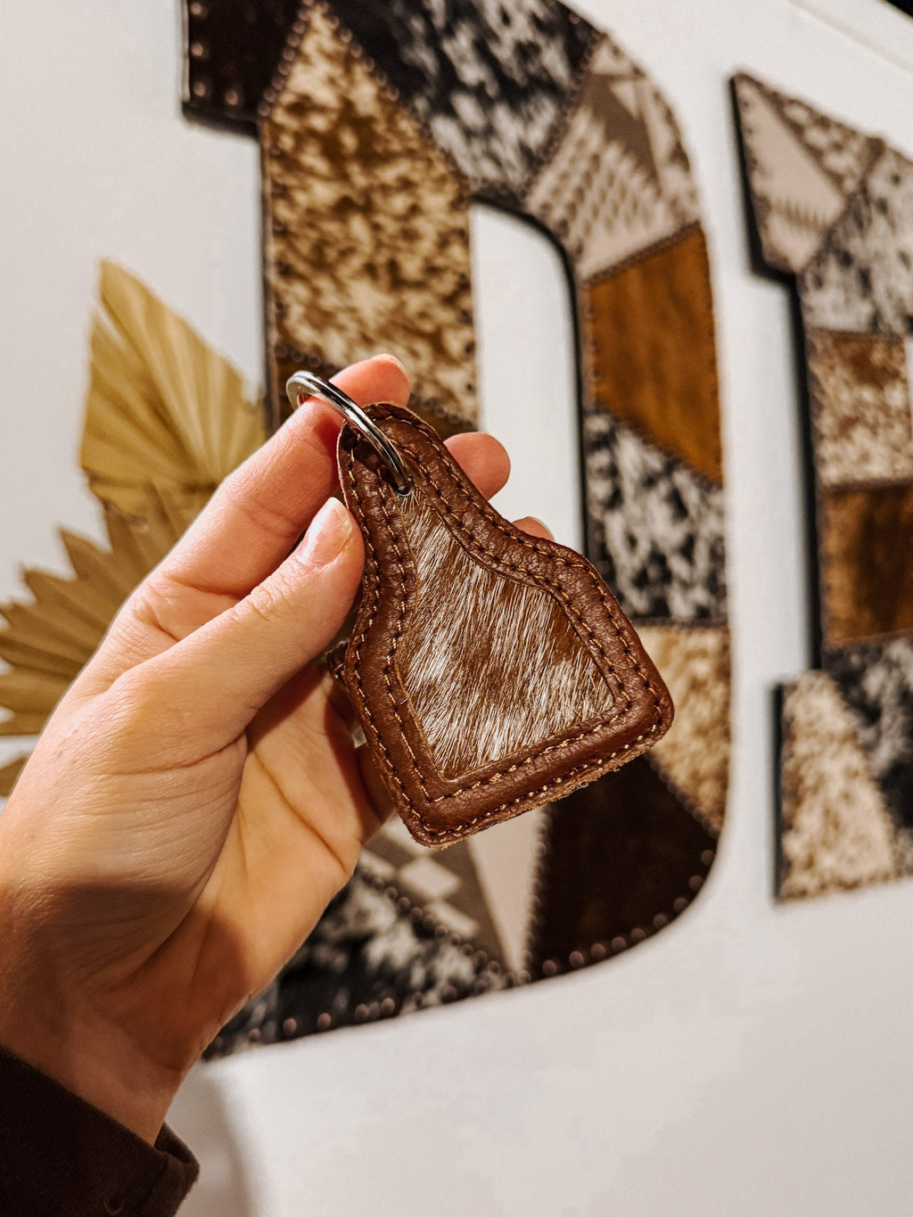 Cow Tag Cowhide Keychain - Quarter Circle AK Boutique