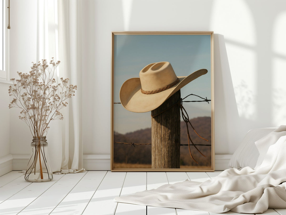 Cowboy Hat on Fence Post - Quarter Circle AK Boutique