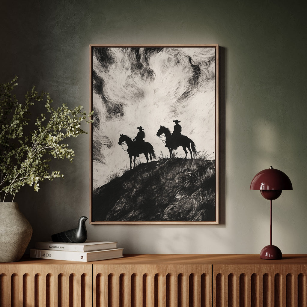 Cowboy Ridge Silhouette Print – Western Horseback Wall Art - Quarter Circle AK Boutique