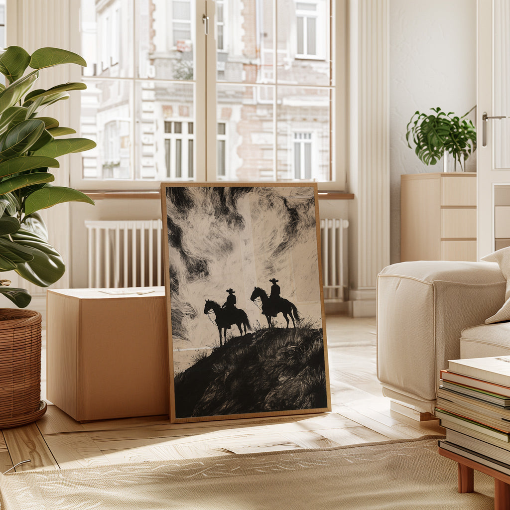 Cowboy Ridge Silhouette Print – Western Horseback Wall Art - Quarter Circle AK Boutique