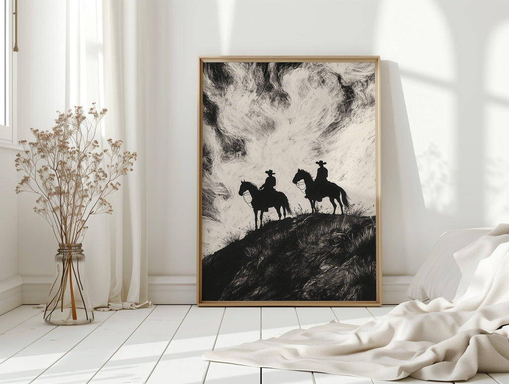 Cowboy Ridge Silhouette Print – Western Horseback Wall Art - Quarter Circle AK Boutique