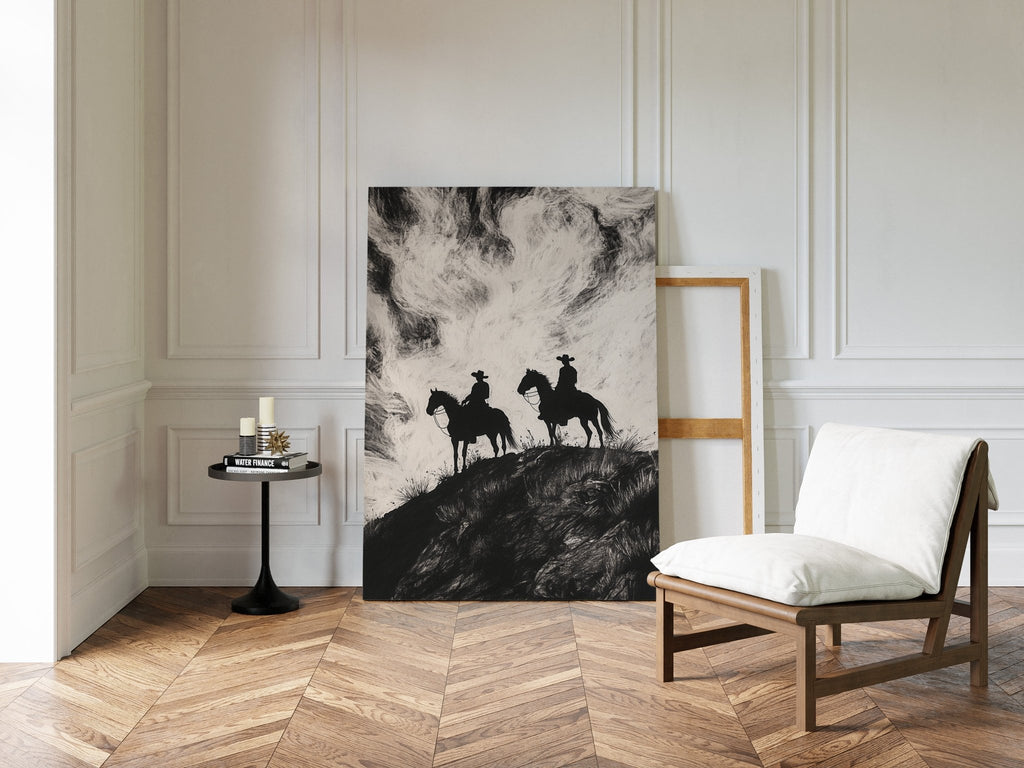 Cowboy Ridge Silhouette Print – Western Horseback Wall Art - Quarter Circle AK Boutique