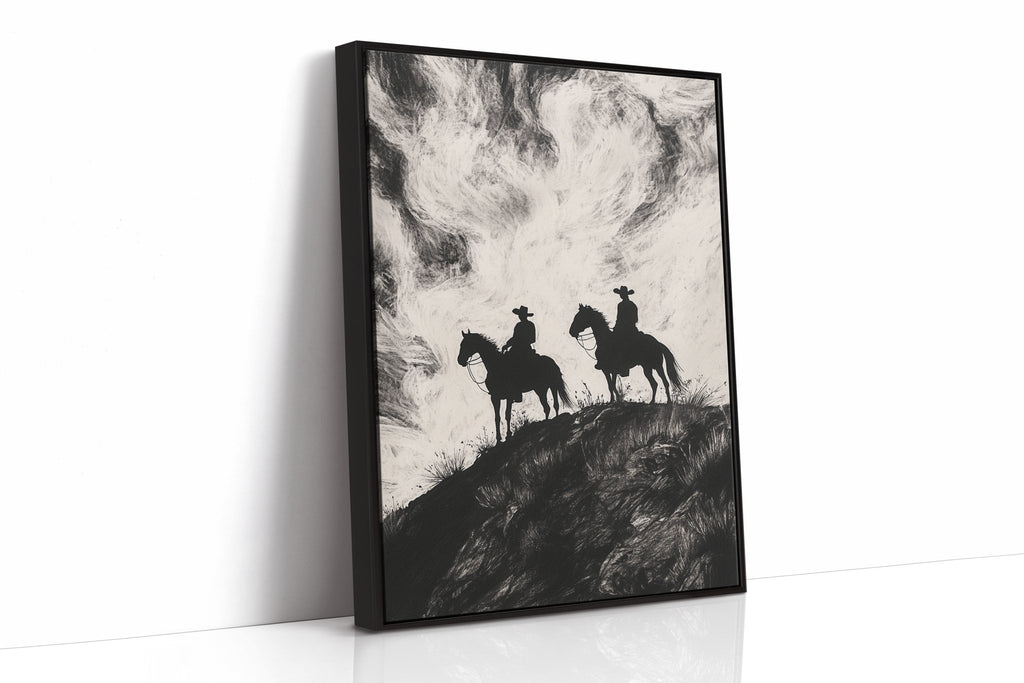 Cowboy Ridge Silhouette Print – Western Horseback Wall Art - Quarter Circle AK Boutique