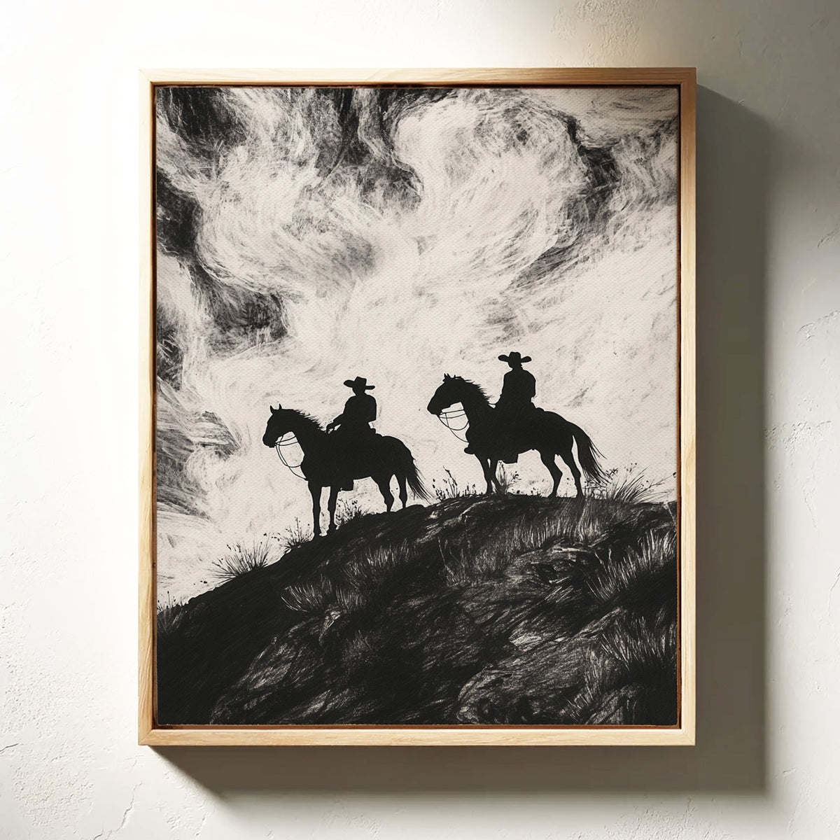 Cowboy Ridge Silhouette Print – Western Horseback Wall Art - Quarter Circle AK Boutique