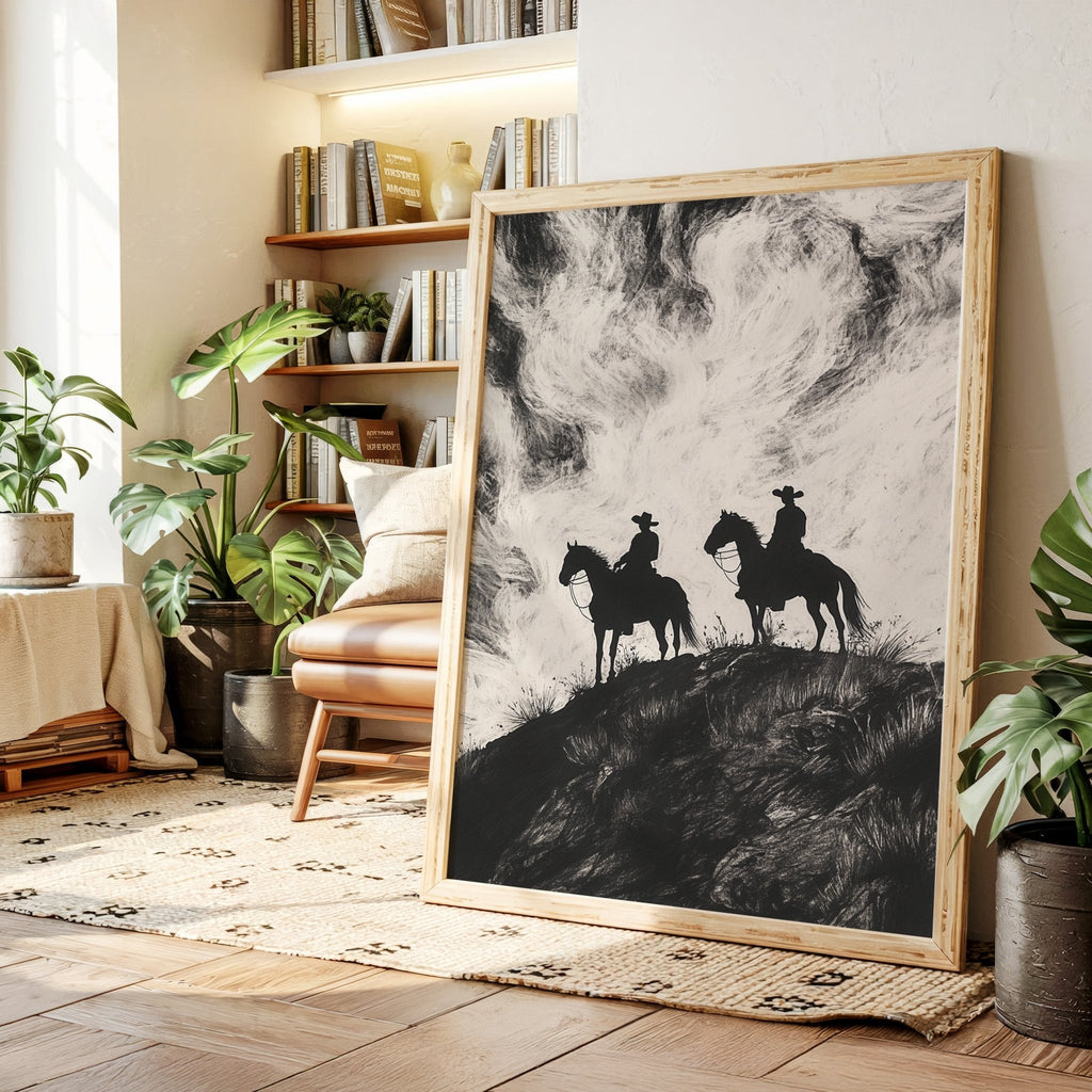 Cowboy Ridge Silhouette Print – Western Horseback Wall Art - Quarter Circle AK Boutique