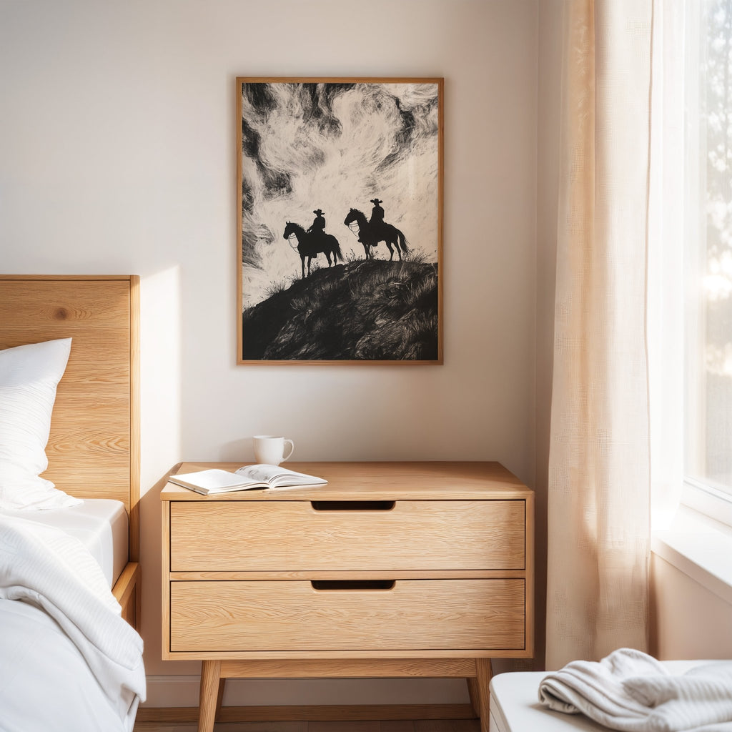 Cowboy Ridge Silhouette Print – Western Horseback Wall Art - Quarter Circle AK Boutique