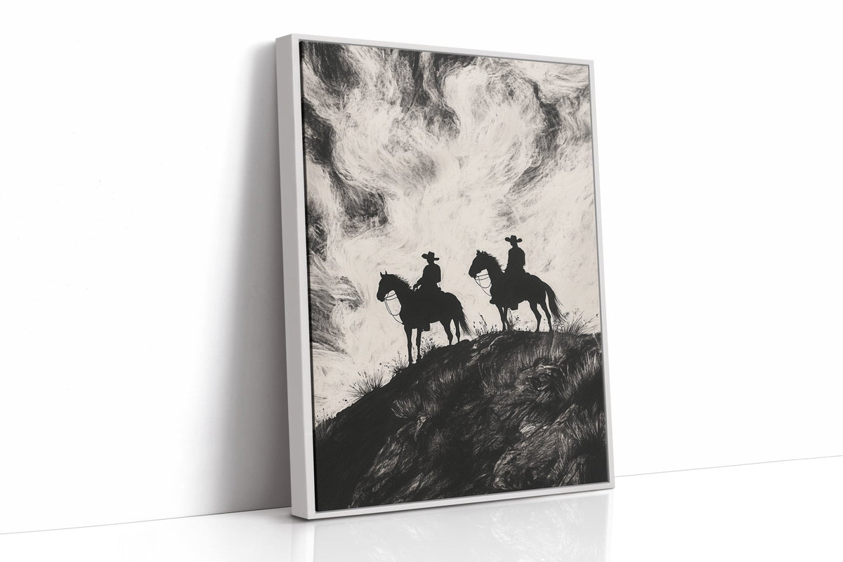 Cowboy Ridge Silhouette Print – Western Horseback Wall Art - Quarter Circle AK Boutique