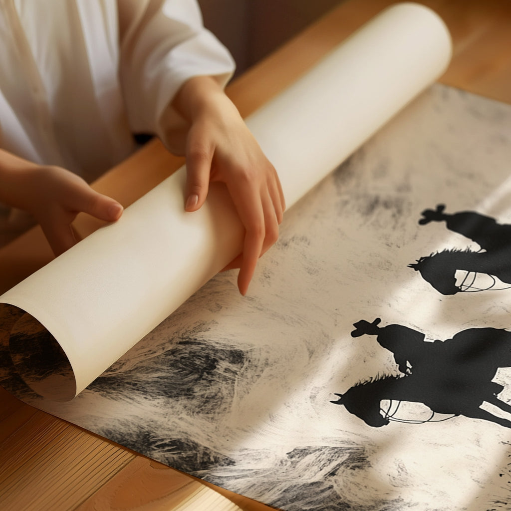 Cowboy Ridge Silhouette Print – Western Horseback Wall Art - Quarter Circle AK Boutique