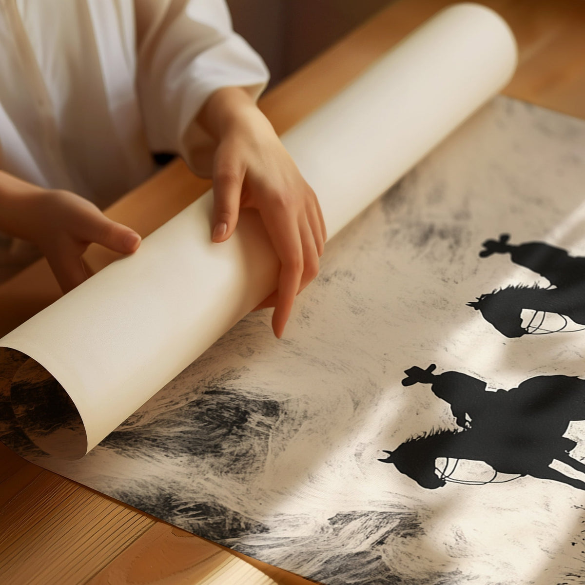 Cowboy Ridge Silhouette Print – Western Horseback Wall Art - Quarter Circle AK Boutique