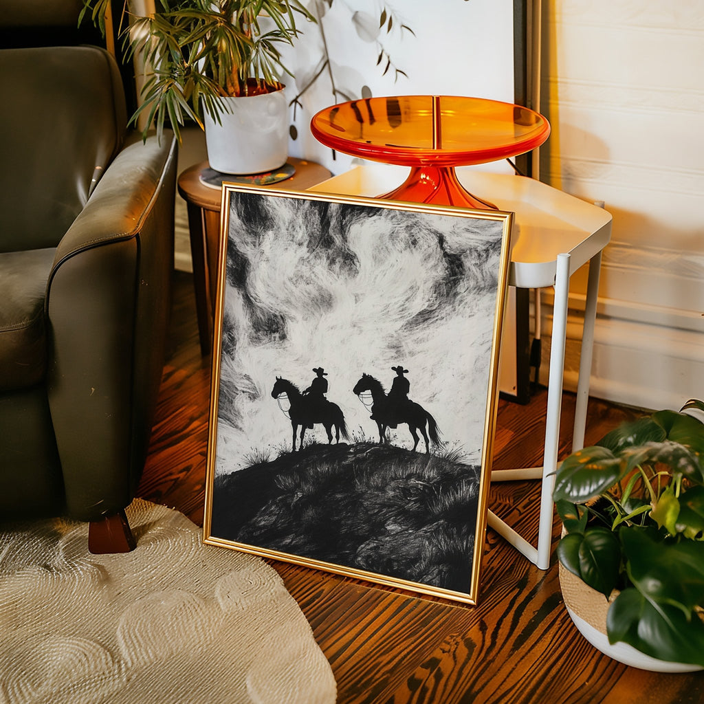 Cowboy Ridge Silhouette Print – Western Horseback Wall Art - Quarter Circle AK Boutique