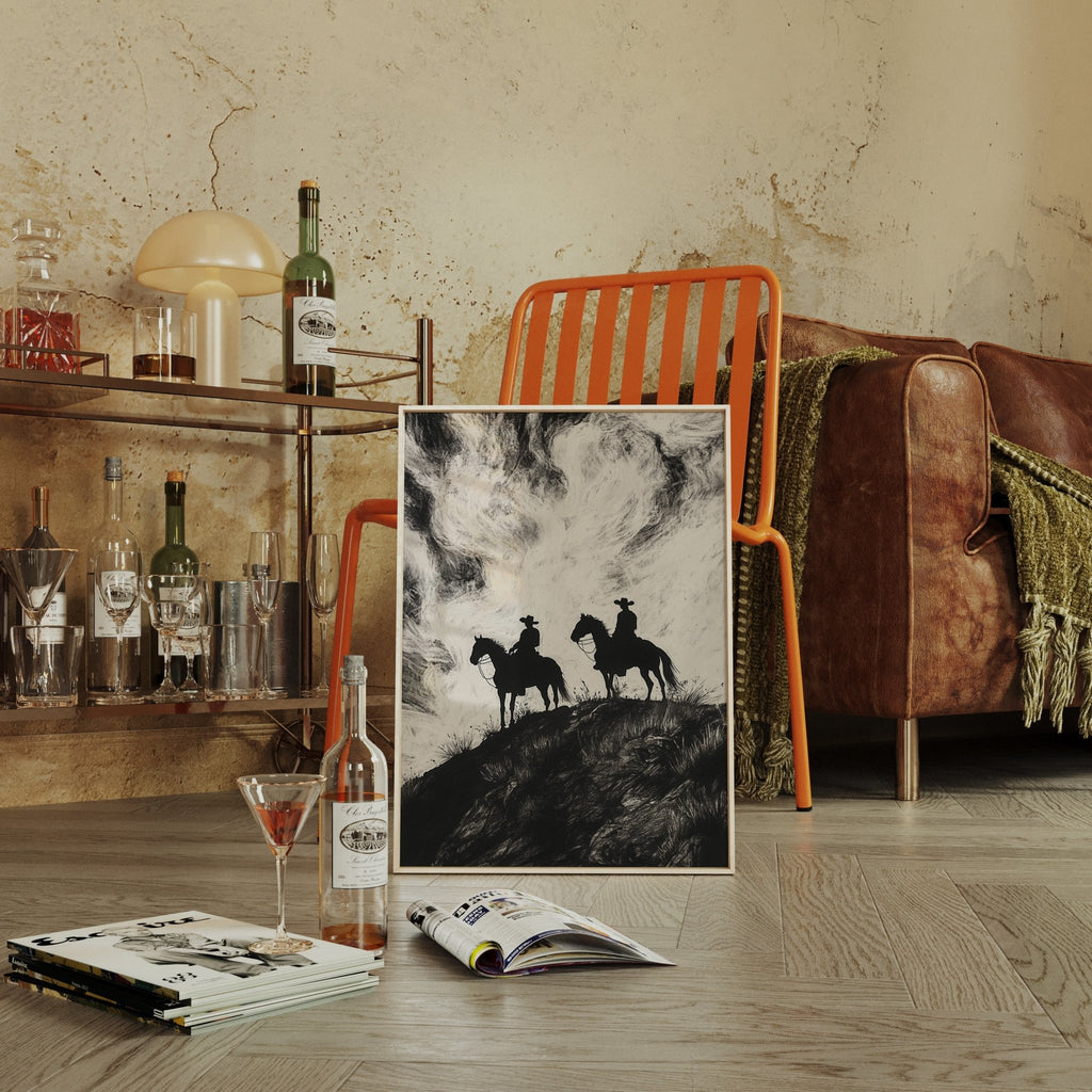 Cowboy Ridge Silhouette Print – Western Horseback Wall Art - Quarter Circle AK Boutique