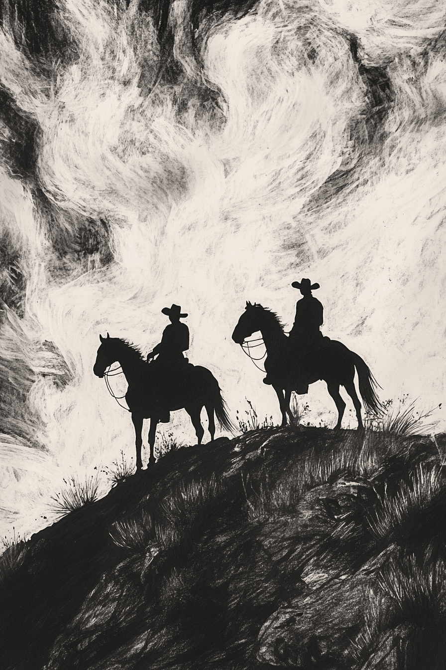Cowboy Ridge Silhouette Print – Western Horseback Wall Art - Quarter Circle AK Boutique