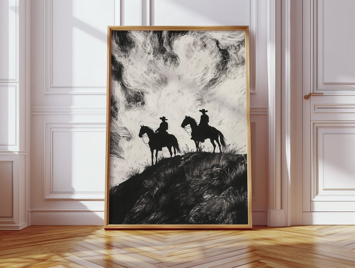 Cowboy Ridge Silhouette Print – Western Horseback Wall Art - Quarter Circle AK Boutique