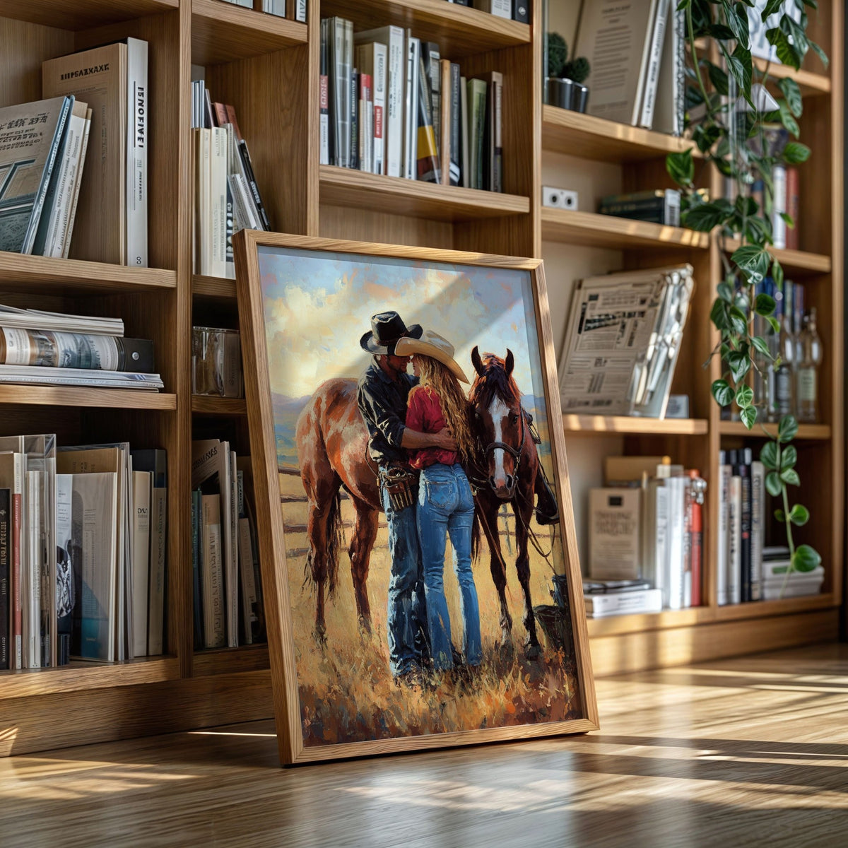 Cowboy Romance Canvas – Western Couple Wall Art with Horses - Quarter Circle AK Boutique