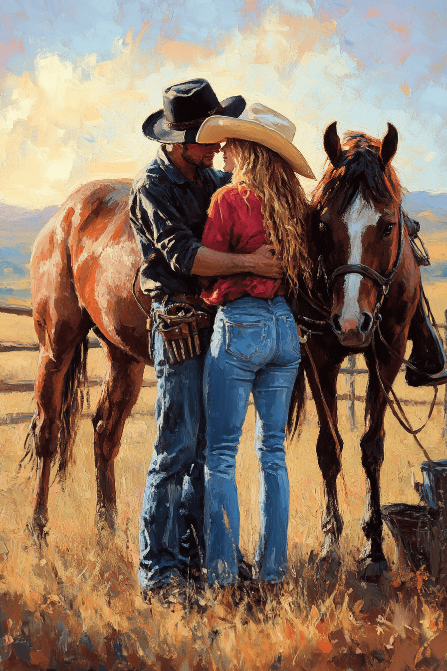Cowboy Romance Canvas – Western Couple Wall Art with Horses - Quarter Circle AK Boutique