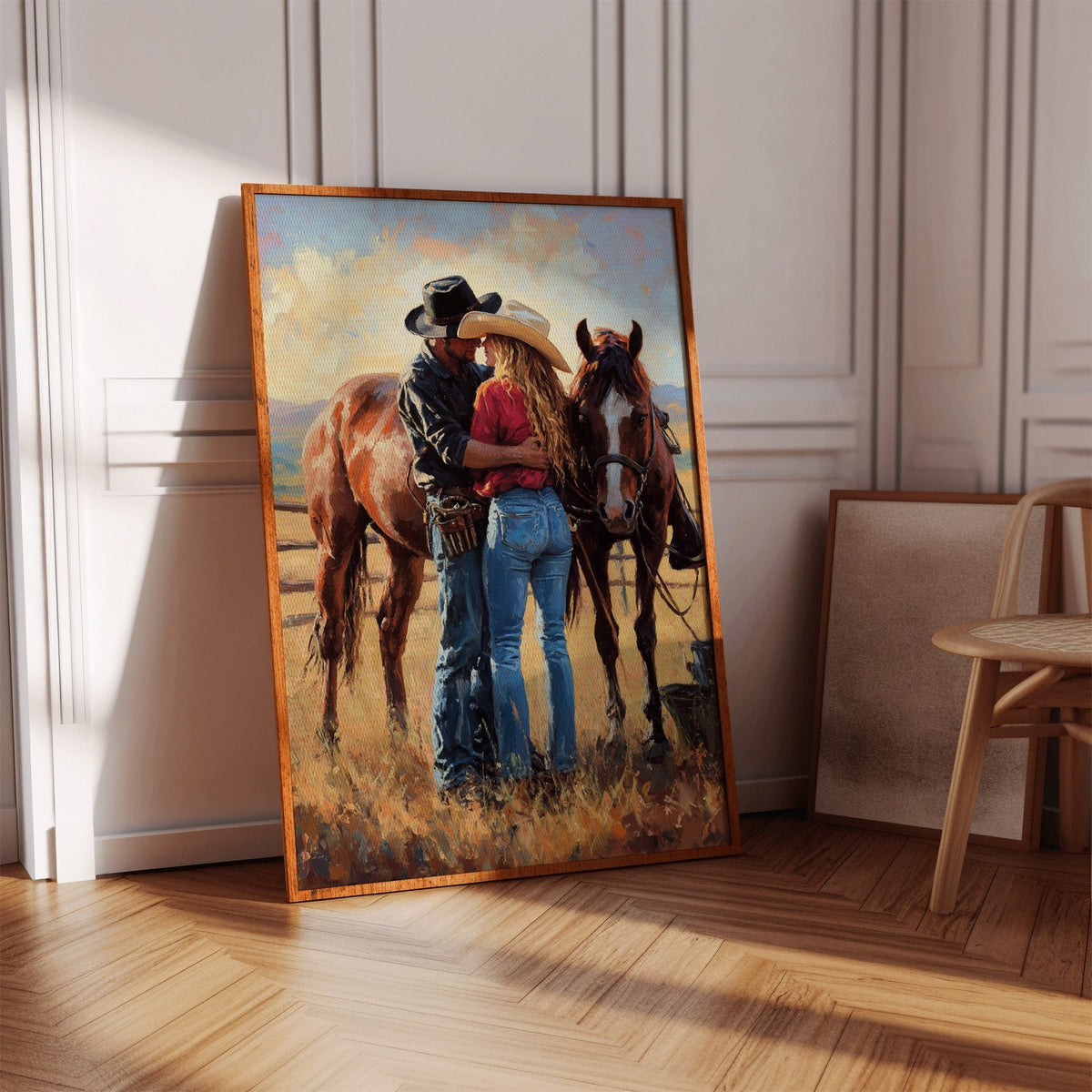 Cowboy Romance Canvas – Western Couple Wall Art with Horses - Quarter Circle AK Boutique