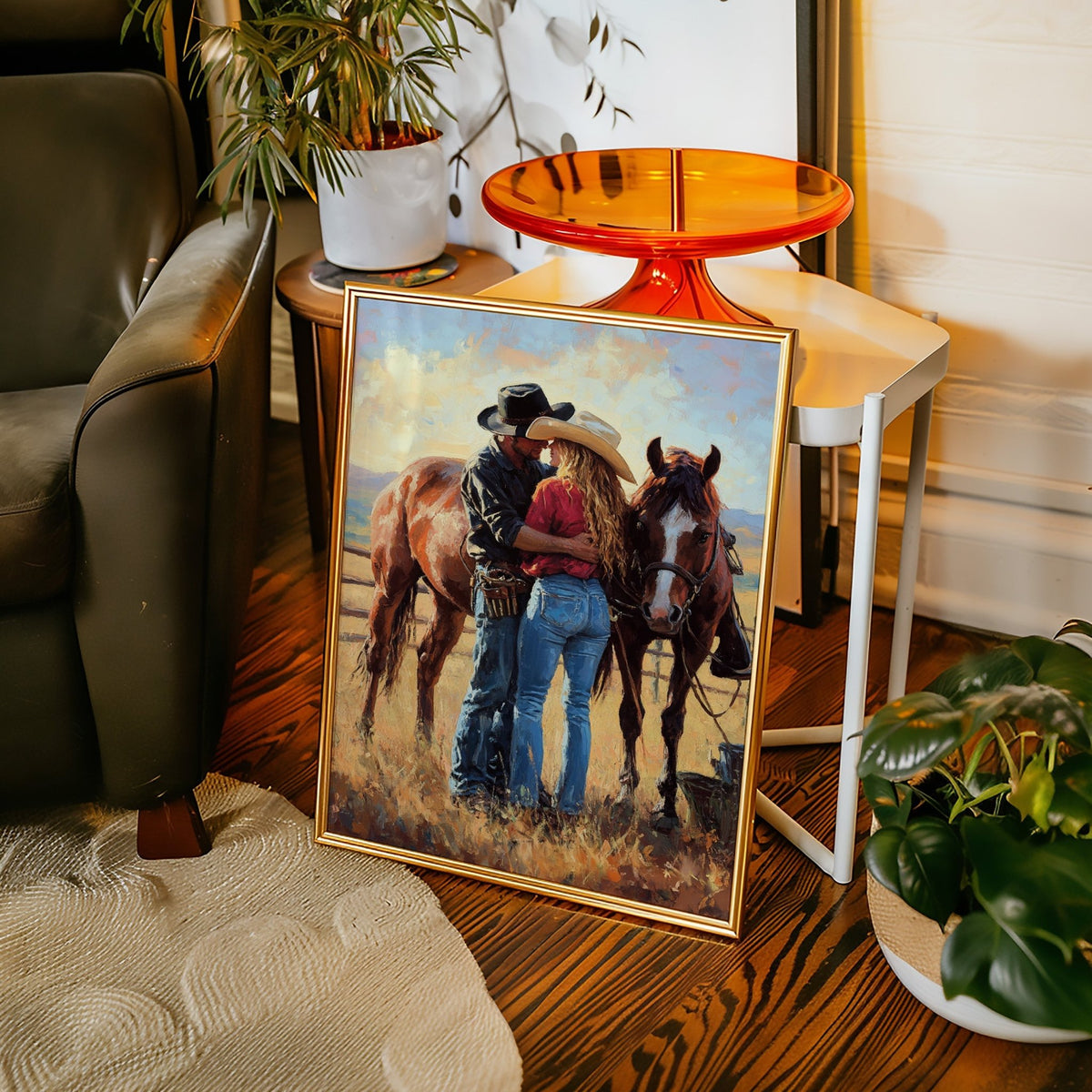Cowboy Romance Canvas – Western Couple Wall Art with Horses - Quarter Circle AK Boutique