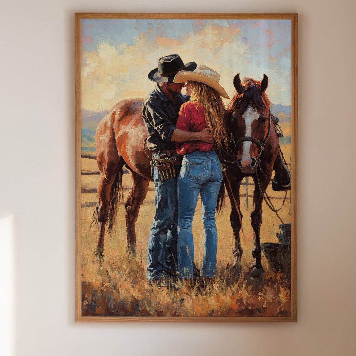 Cowboy Romance Canvas – Western Couple Wall Art with Horses - Quarter Circle AK Boutique