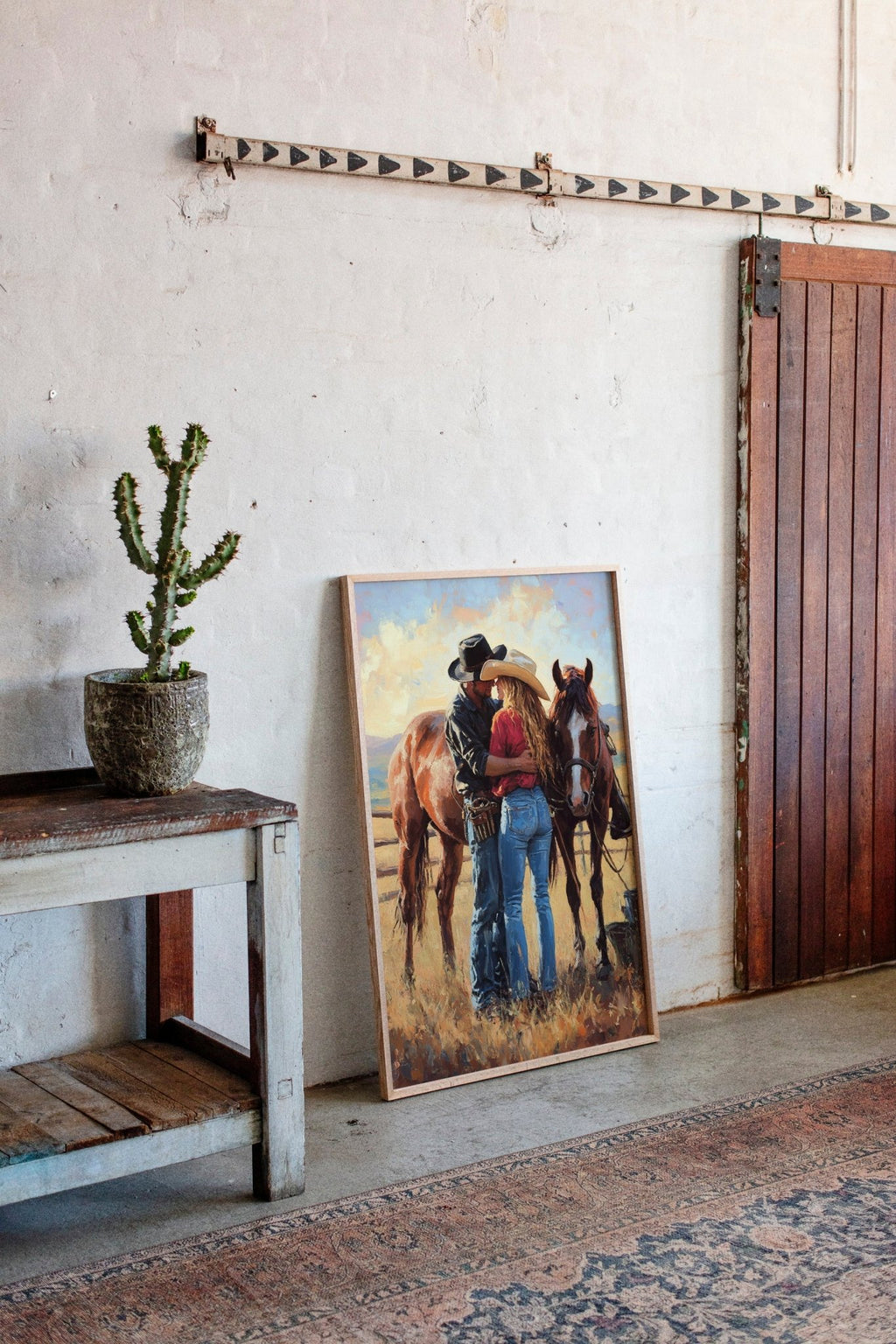 Cowboy Romance Canvas – Western Couple Wall Art with Horses - Quarter Circle AK Boutique