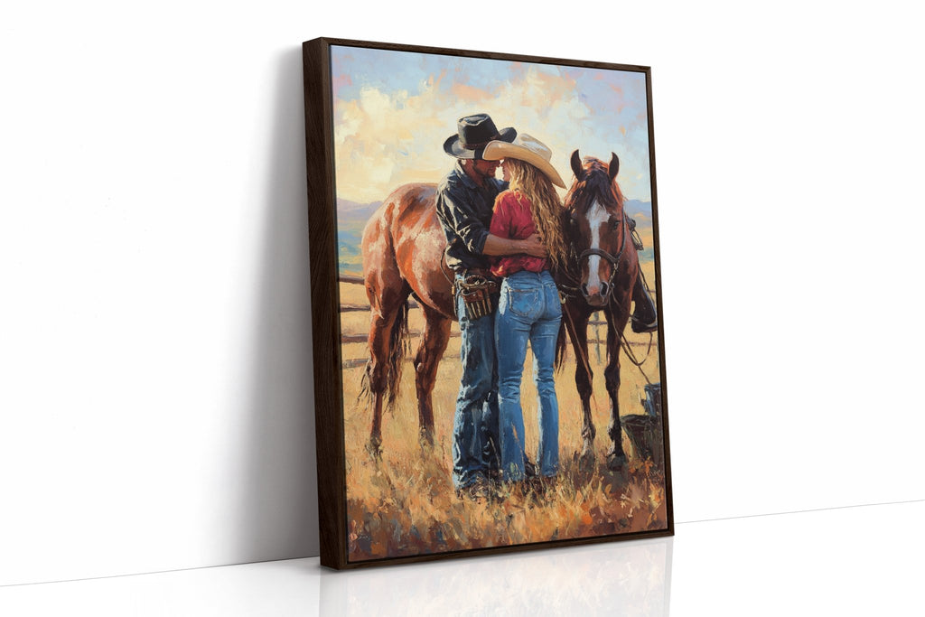 Cowboy Romance Canvas – Western Couple Wall Art with Horses - Quarter Circle AK Boutique