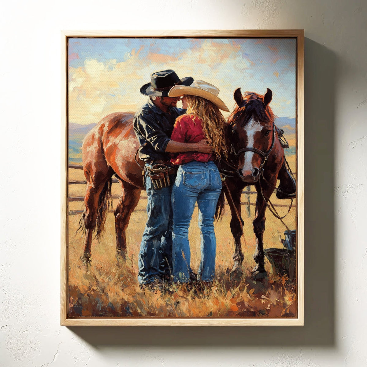 Cowboy Romance Canvas – Western Couple Wall Art with Horses - Quarter Circle AK Boutique