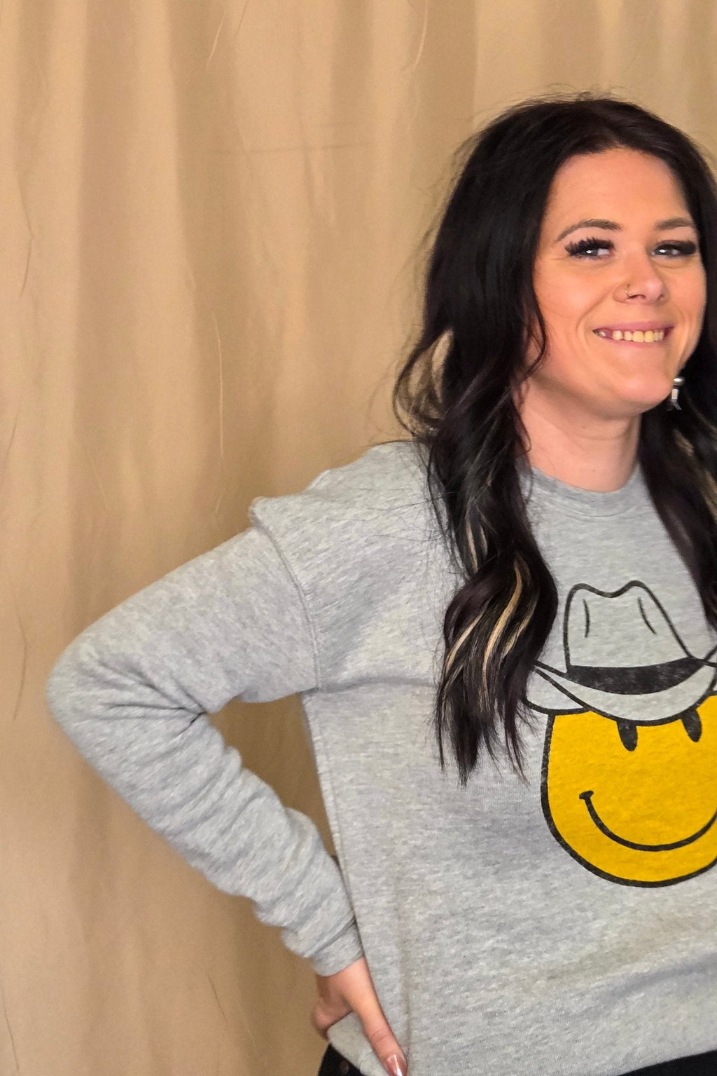 OAT COLLECTIVE "Cowboy Smiley" Western Graphic Sweatshirt — Plush Sponge Fleece with Hand Screenprint