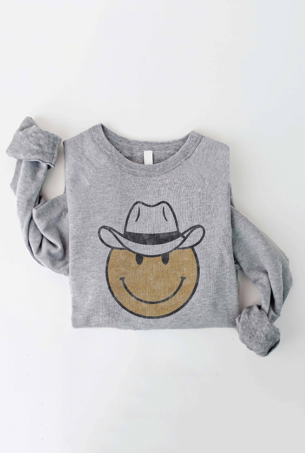 OAT COLLECTIVE "Cowboy Smiley" Western Graphic Sweatshirt — Plush Sponge Fleece with Hand Screenprint