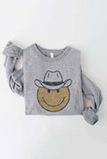 OAT COLLECTIVE "Cowboy Smiley" Western Graphic Sweatshirt — Plush Sponge Fleece with Hand Screenprint