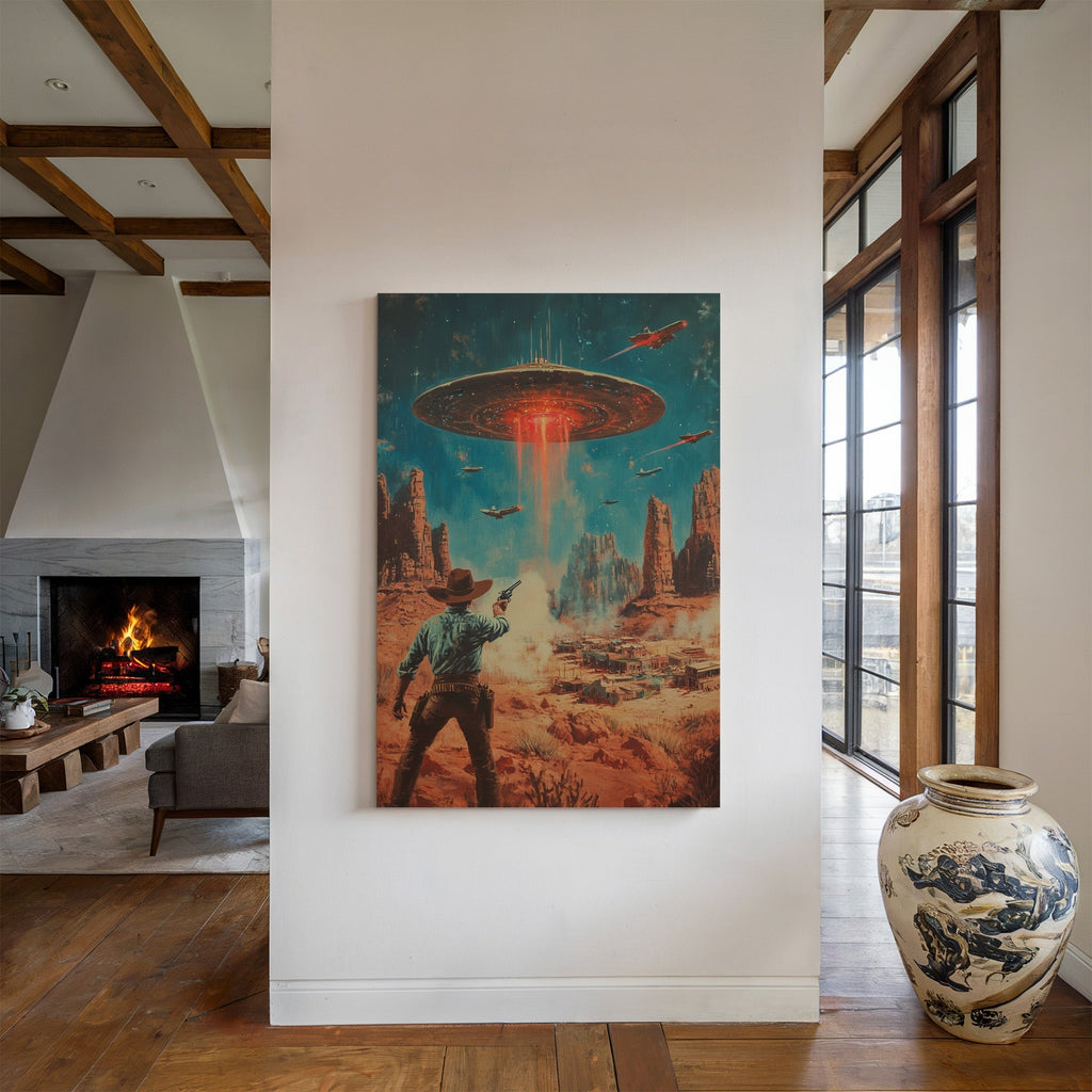 Cowboy vs. UFO – Sci-Fi Western Wall Art - Quarter Circle AK Boutique