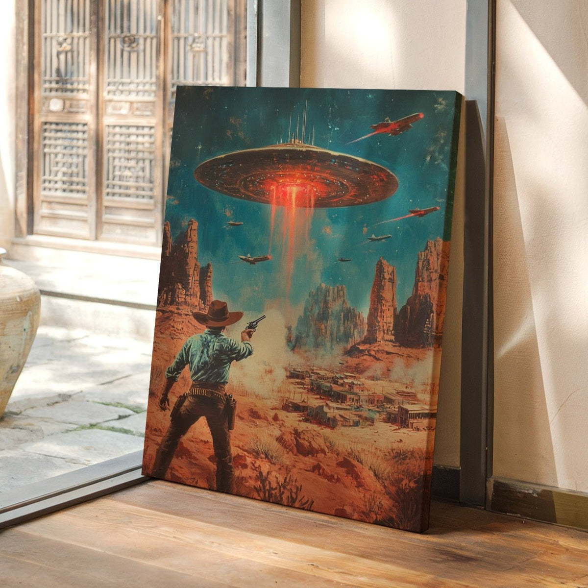 Cowboy vs. UFO – Sci-Fi Western Wall Art - Quarter Circle AK Boutique